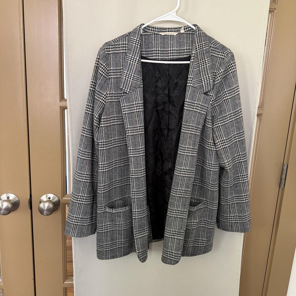 Soft Surroundings Womens Large Plaid Open Front Blazer‎ Jacket Pockets